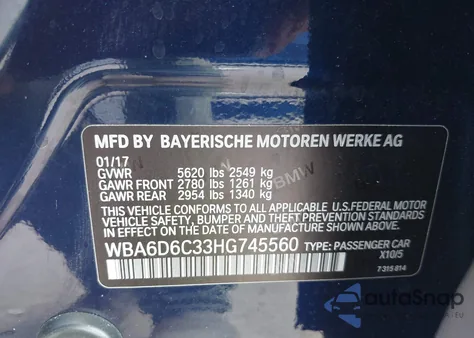 2017 BMW 650I Gran Coupe xDrive z USA, uszkodzony, nr VIN WBA6D6C33HG745560